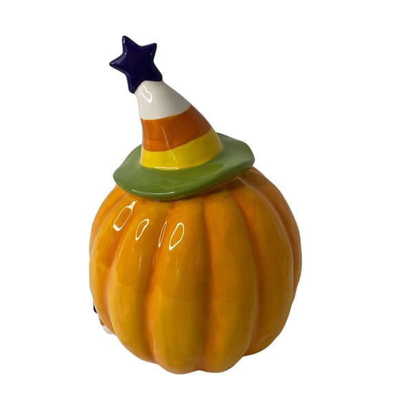 Ceramic Pumpkin Halloween Decor Witch Hat 10" Trick Or Treat Candy Holder Votive - Picture 3 of 6